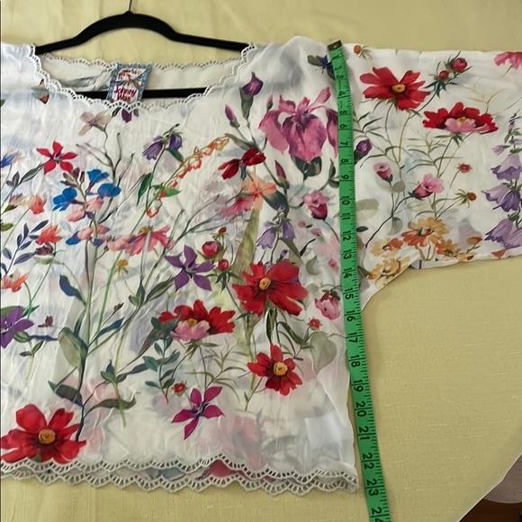 Johnny Was White and Cream 3/4 Sleeve Embellished Blouse - Picture 5 of 5